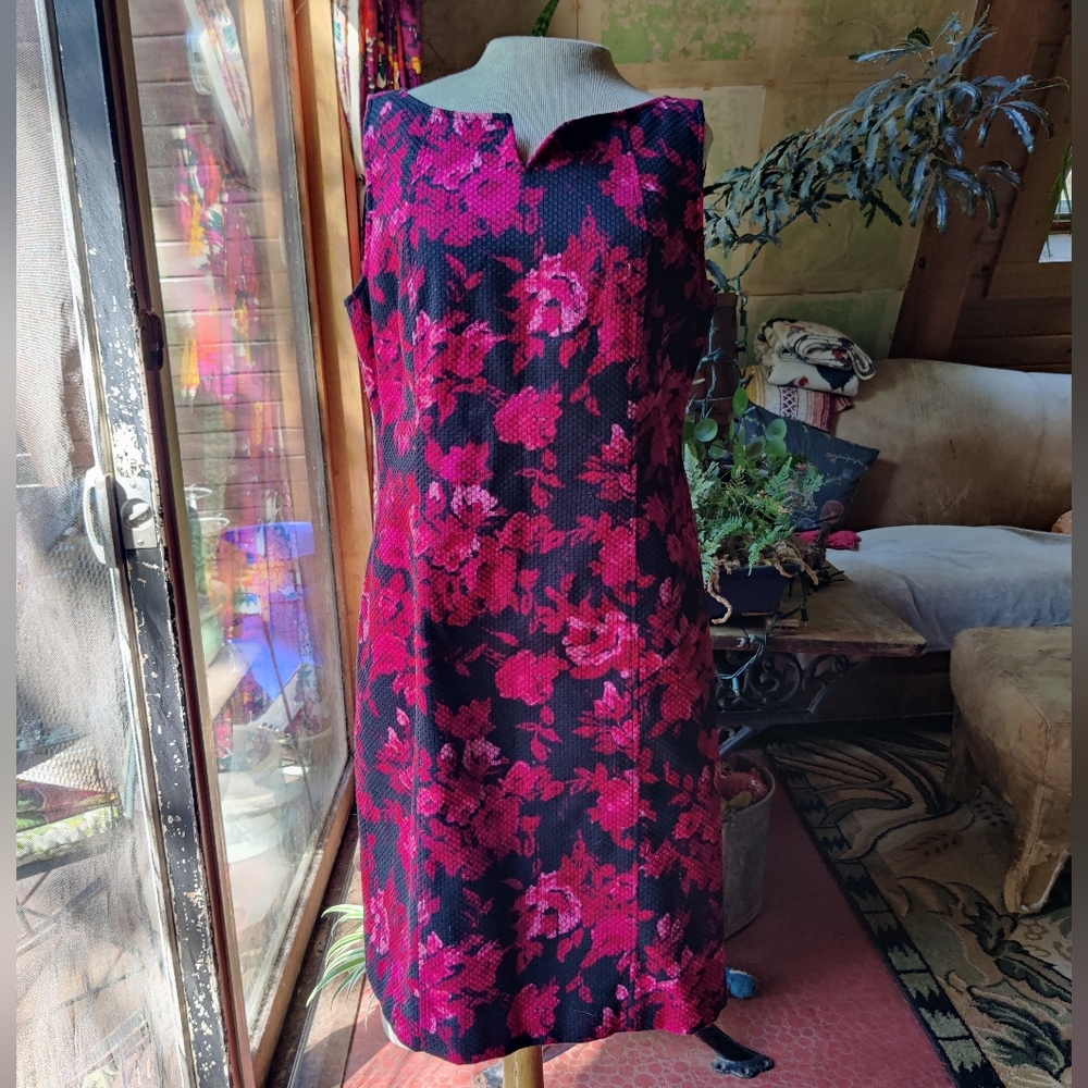 Talbots Dark Floral Sheath Dress 12 Pink Black Rose Lined Office Career Feminine